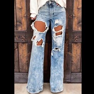 Distressed wide leg trouser